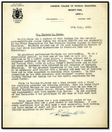 Ted Blake reference from Carnegie College